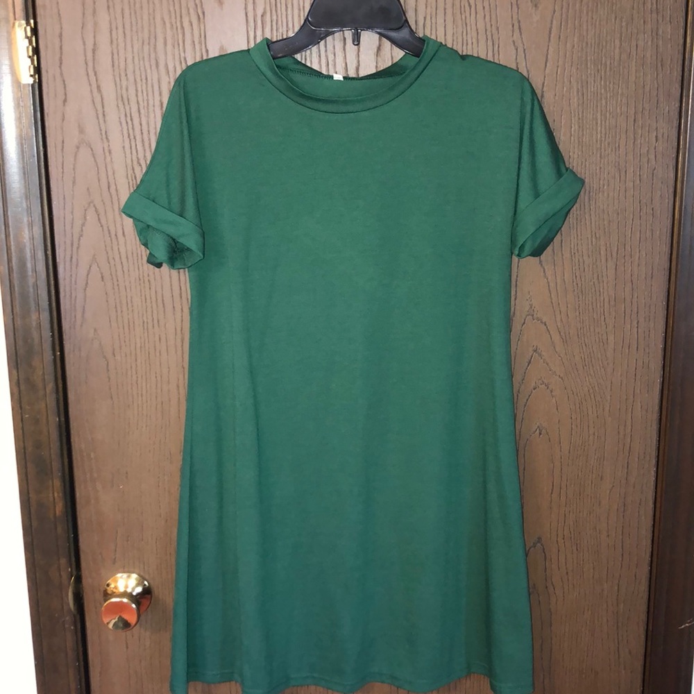 dark green short sleeve t shirt dress